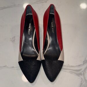 Nine West Red, Black, and Cream Heels 7M